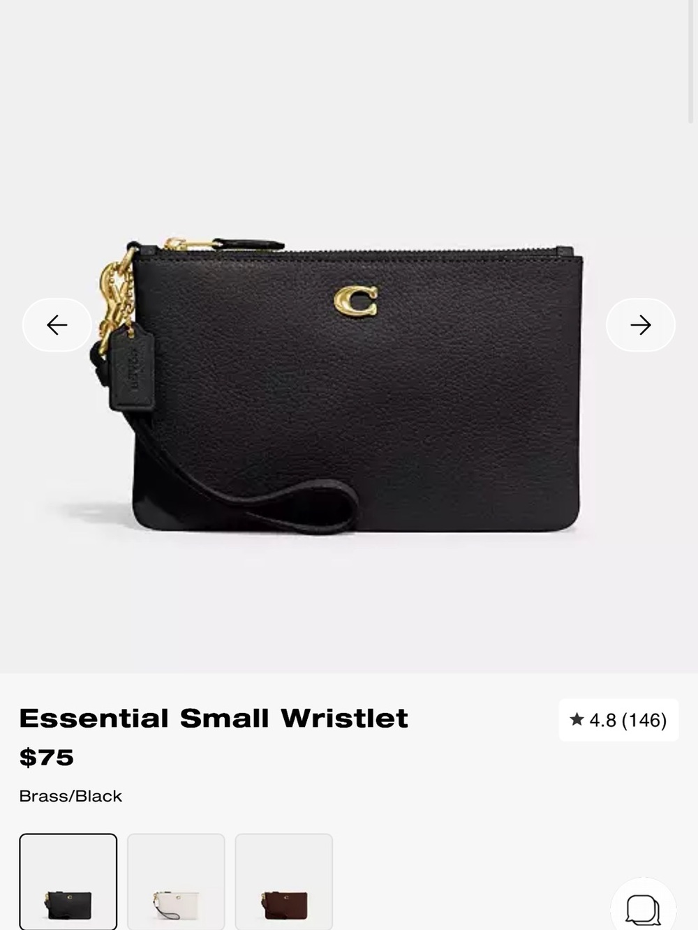 Coach Black Wristlet with Gold 'C' Accent